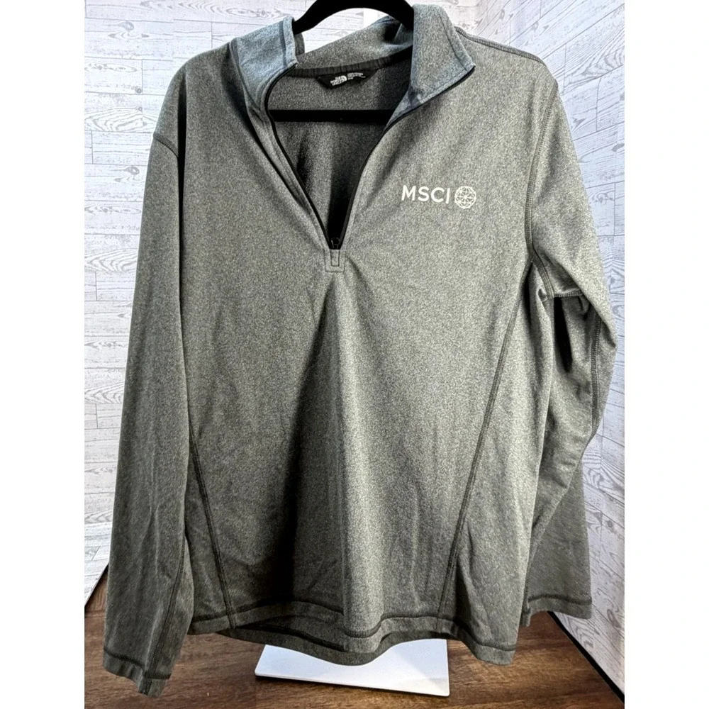 The North Face Pullover Mens Gray Quarter Zip Fleece Rugby Golf MSCI Logo MEDIUM